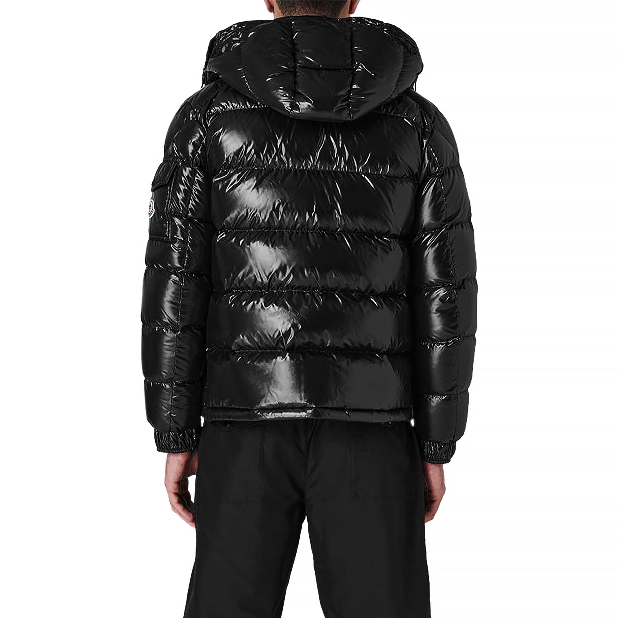 Model back view of Moncler Maya Padded Down Black Jacket I20911A5360068950999